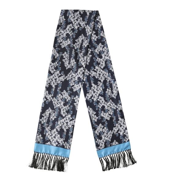 Dolce & Gabbana Black Blue Silk Floral Pattern Fringe 140cm x 16cmMen's Scarf